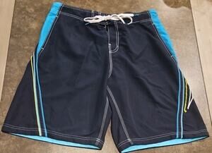 Speedo Swim Trunks Mens Size Large Blue Slash Pockets Drawstring Lined